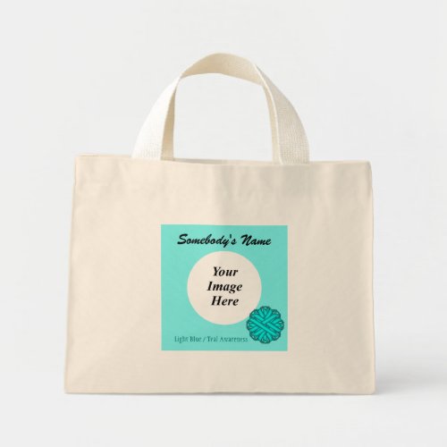 Lt BlueTeal Flower Ribbon Template by K Yoncich Mini Tote Bag