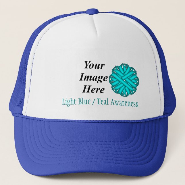 Lt Blue/Teal Flower Ribbon Template by K. Yoncich Trucker Hat (Front)