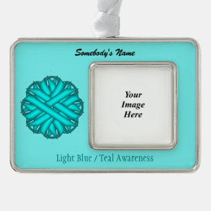 Lt Blue/Teal Flower Ribbon Tmpl (H-O) by K Yoncich Ornament