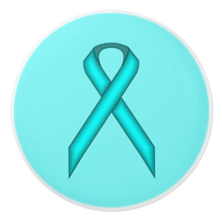 Lt Blue/Teal Standard Ribbon by Kenneth Yoncich Ceramic Knob
