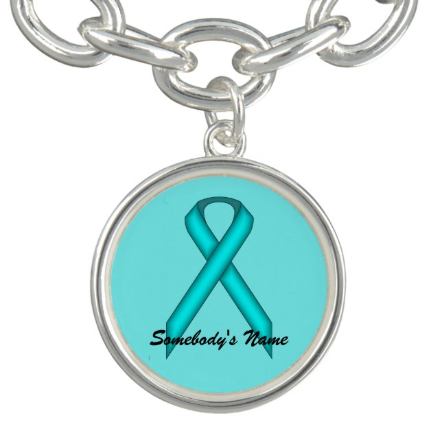 Lt Blue / Teal Standard Ribbon by Kenneth Yoncich Charm Bracelet (Design)