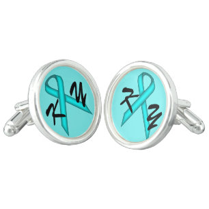 Lt Blue / Teal Standard Ribbon by Kenneth Yoncich Cufflinks
