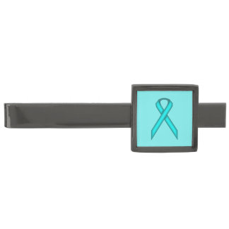 Lt Blue / Teal Standard Ribbon by Kenneth Yoncich Gunmetal Finish Tie Bar