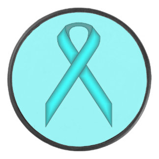 Lt Blue / Teal Standard Ribbon by Kenneth Yoncich Hockey Puck