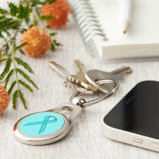 Lt Blue/Teal Standard Ribbon by Kenneth Yoncich Keychain
