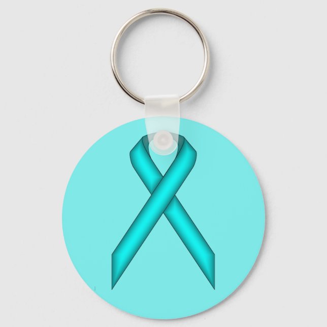 Lt Blue / Teal Standard Ribbon by Kenneth Yoncich Keychain (Front)