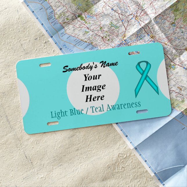 Lt Blue / Teal Standard Ribbon by Kenneth Yoncich License Plate (In Situ)
