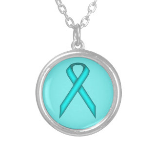 Lt Blue/Teal Standard Ribbon by Kenneth Yoncich Silver Plated Necklace