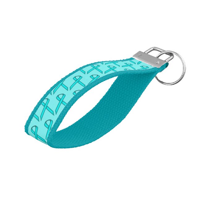 Lt Blue/Teal Standard Ribbon by Kenneth Yoncich Wrist Keychain (Angled Up)