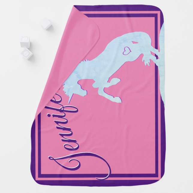 Lt. Blue Unicorn Silhouette (pink/purple) Baby Blanket (In Situ)