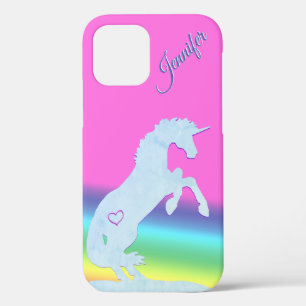 Lt. Blue Unicorn Silhouette (rainbow/personalize) iPhone 12 Case