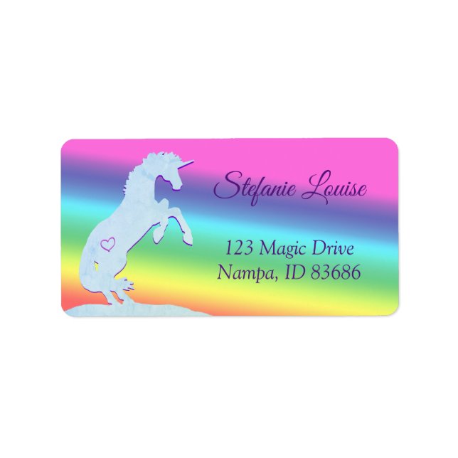Lt. Blue Unicorn Silhouette (rainbow/personalize) Label (Front)