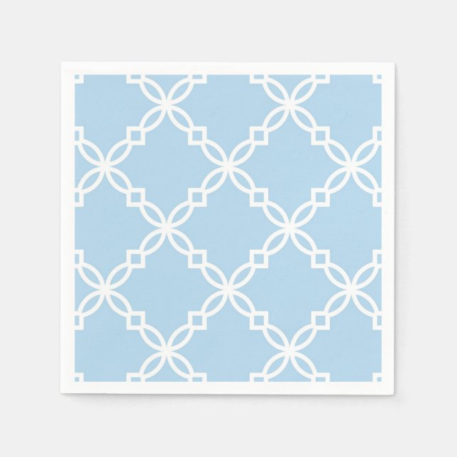 Lt Blue White Large Fancy Quatrefoil Pattern Napkins (Front)