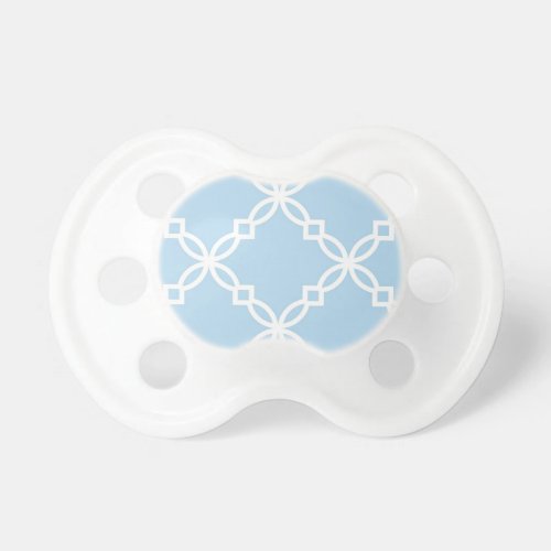 Lt Blue White Large Fancy Quatrefoil Pattern Pacifier