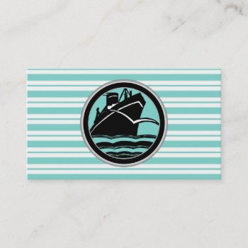 Lt Blue White Striped Black Cruise Ship Nautical Business Card by ItsMyPartyDesigns at Zazzle