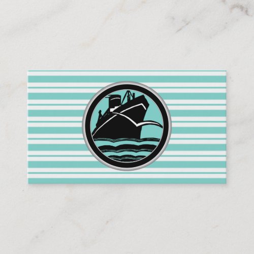 Lt Blue White Striped Black Cruise Ship Nautical Business Cards