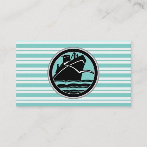Customizable Lt Blue White Striped Black Cruise Ship Nautical Business Cards