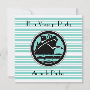 Lt Blue White Striped Black Ship Bon Voyage #2 Invitation