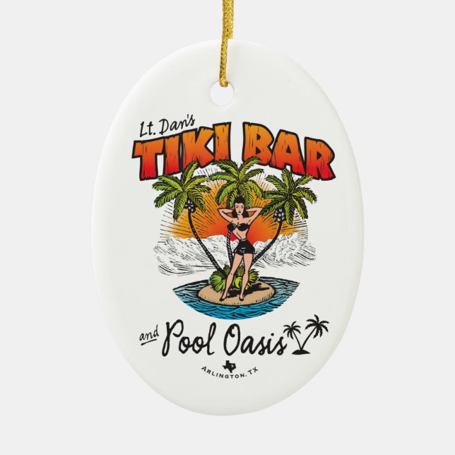 Lt. Dan's Tiki Bar & Pool Oasis Bikini Babe Ceramic Ornament (Front)
