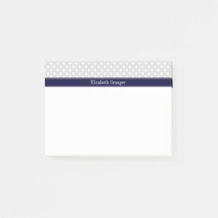 Lt Gray and White Polka Dots Navy Name Monogram Post-it Notes