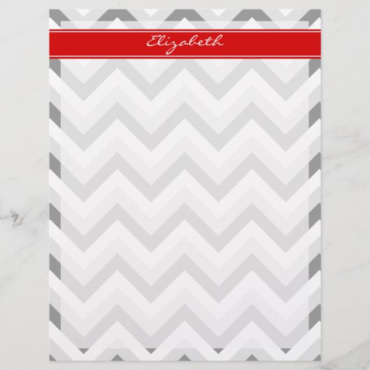 Lt Gray Med Gray White Chevron Red Name Monogram (Front)