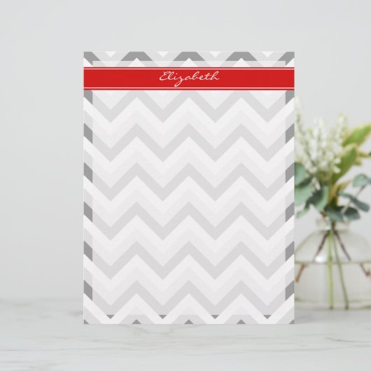 Lt Gray Med Gray White Chevron Red Name Monogram (Standing Front)