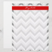 Lt Gray Med Gray White Chevron Red Name Monogram (Front/Back)