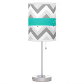 Lt Gray Med Gray White Chevron Teal Name Monogram Table Lamp (Left)