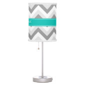 Lt Gray Med Gray White Chevron Teal Name Monogram Table Lamp (Right)