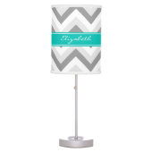 Lt Gray Med Gray White Chevron Teal Name Monogram Table Lamp (Front)