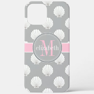 Lt Gray Pink Clamshells Seashells Monogram iPhone 12 Pro Max Case