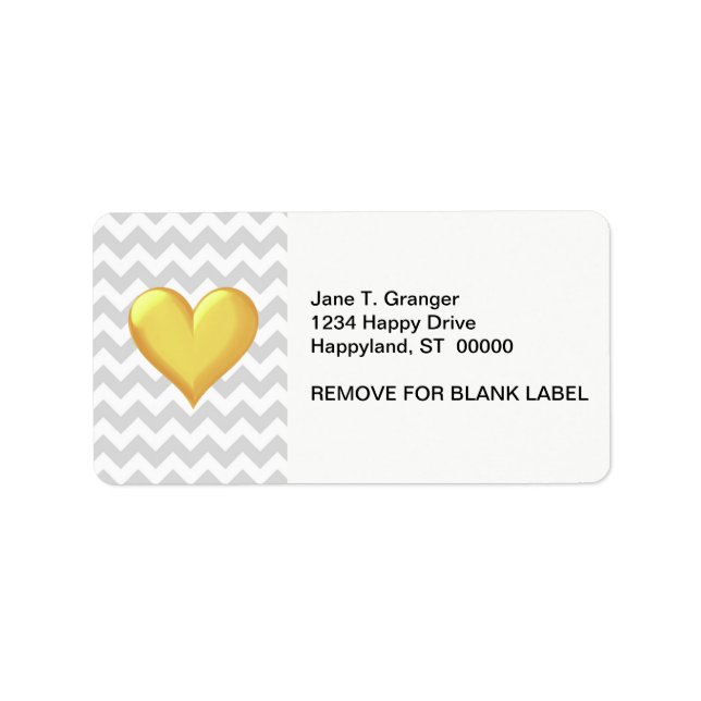 Lt Gray White Chevron Golden Yellow Shaded Heart Label (Front)