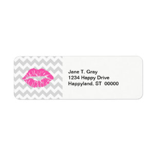 Lt Gray White Chevron, Pink Lipstick Kiss Label