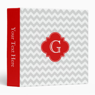 Lt Gray White Chevron Red Quatrefoil Monogram Binder