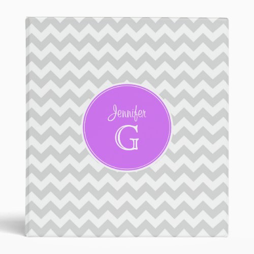 Lt Gray White Chevron Rnd Lilac Name Monogram Binder