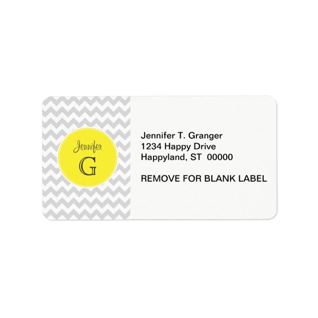 Lt Gray White Chevron Round Yellow Name Monogram B Label (Front)