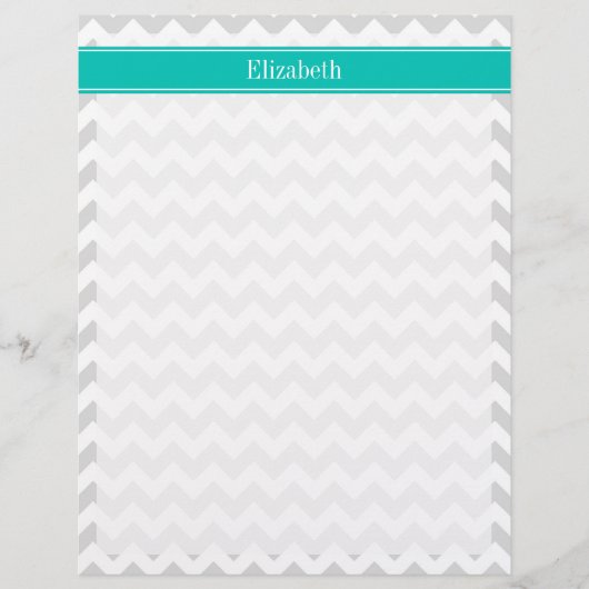 Lt Gray White Chevron Teal Name Monogram (Front)