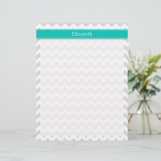 Lt Gray White Chevron Teal Name Monogram (Standing Front)