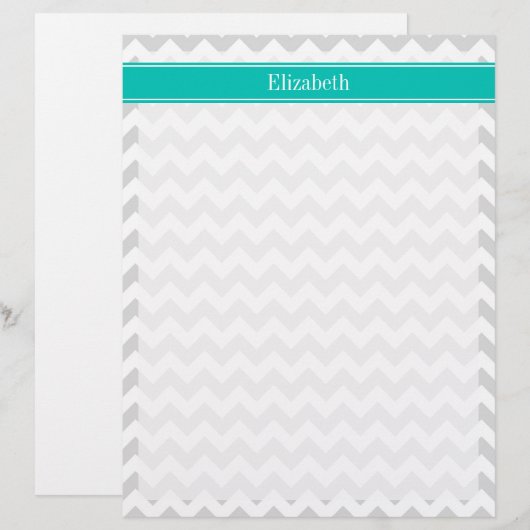 Lt Gray White Chevron Teal Name Monogram (Front/Back)