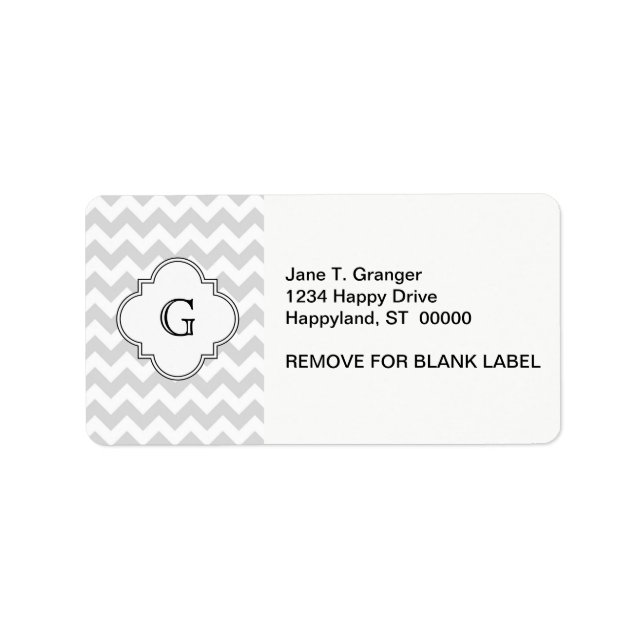 Lt Gray White Chevron White Quatrefoil Monogram Label (Front)