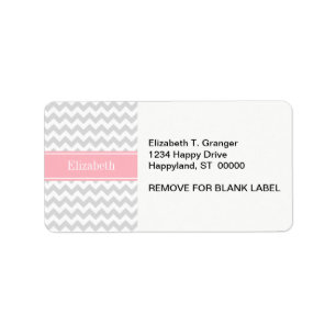 Lt Gray White Chevron Zigzag Pink Name Monogram Label