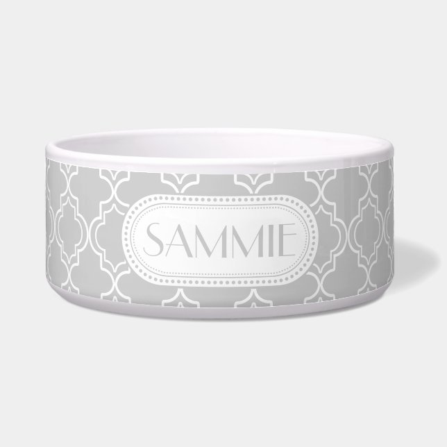 Lt Gray | White Moroccan Trellis Monogram Bowl (Front)