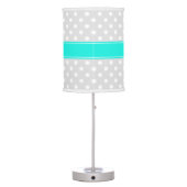Lt Gray White Polka Dots Brt Aqua Ribbon Monogram Table Lamp (Back)