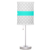 Lt Gray White Polka Dots Brt Aqua Ribbon Monogram Table Lamp (Right)
