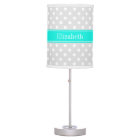 Lt Gray White Polka Dots Brt Aqua Ribbon Monogram