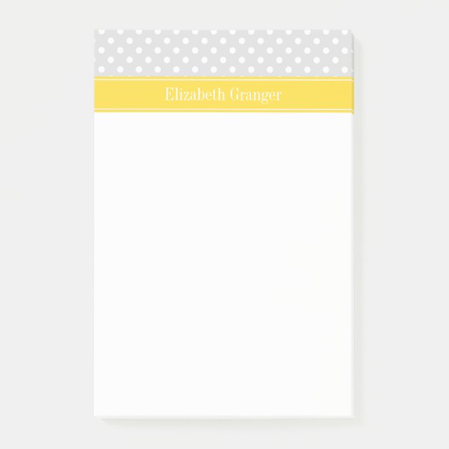 Lt Gray White Polka Dots Pineapple Name Monogram Post-it Notes (Front)