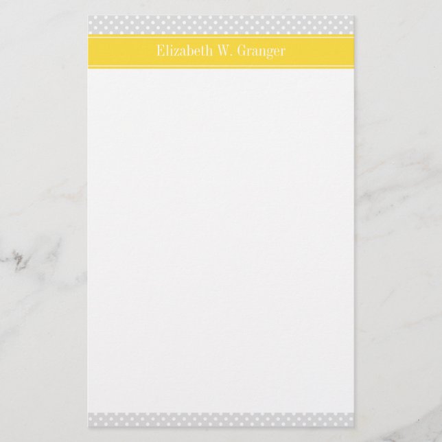 Lt Gray White Polka Dots Pineapple Name Monogram Stationery (Front)
