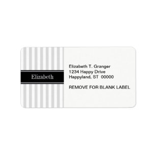 Lt Gray White Stripe Black Name Monogram Label