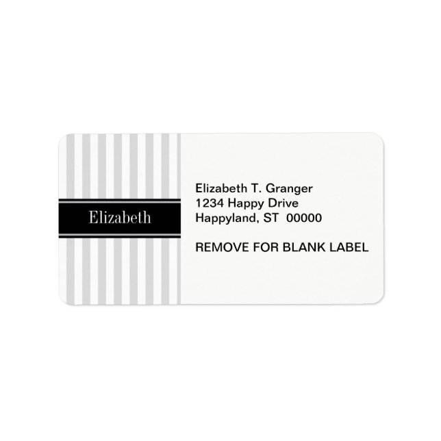 Lt Gray White Stripe Black Name Monogram Label (Front)