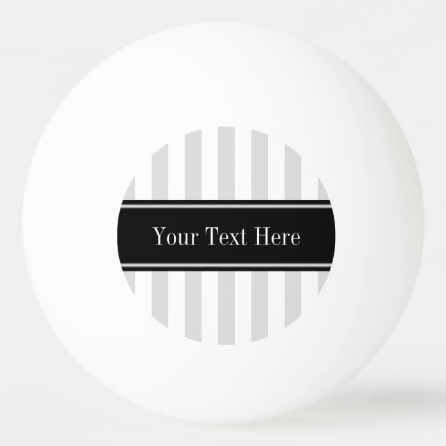 Lt Gray White Stripe Black Name Monogram Ping-Pong Ball (Front)